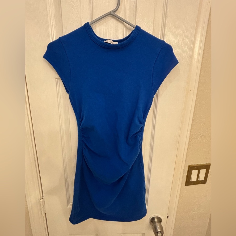 Royal Blue Cap Sleeve Ruched Bodycon Dress